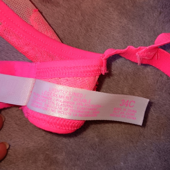 PINK Victoria's Secret Hot Pink Floral Bra. Size 34C. - Picture 8 of 8